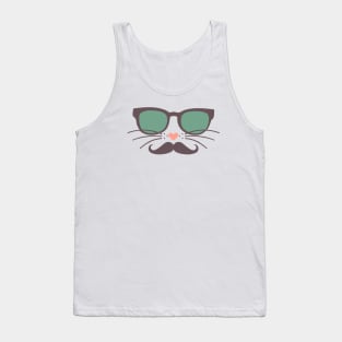 Hipster Cat Face Green Glasses Mustache Tank Top